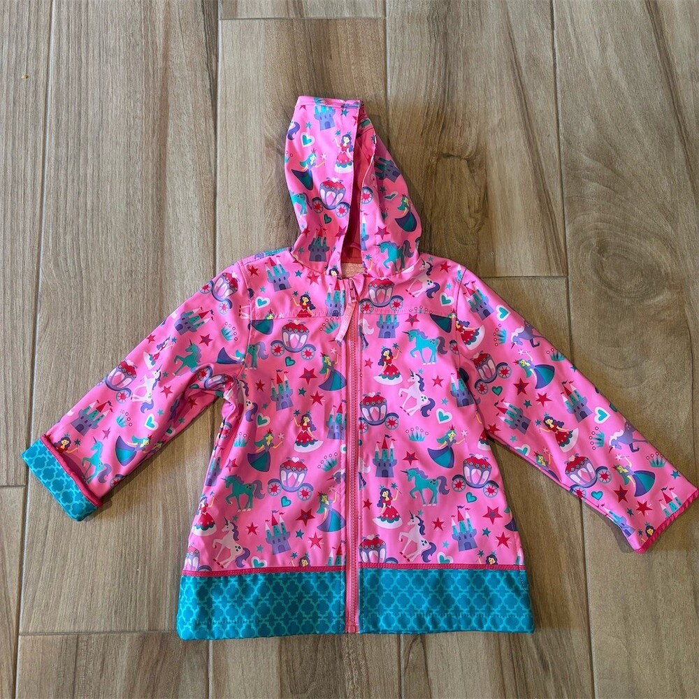 Stephen Joseph Girls Hooded Raincoat Pink Princess Unicorn Castle Print